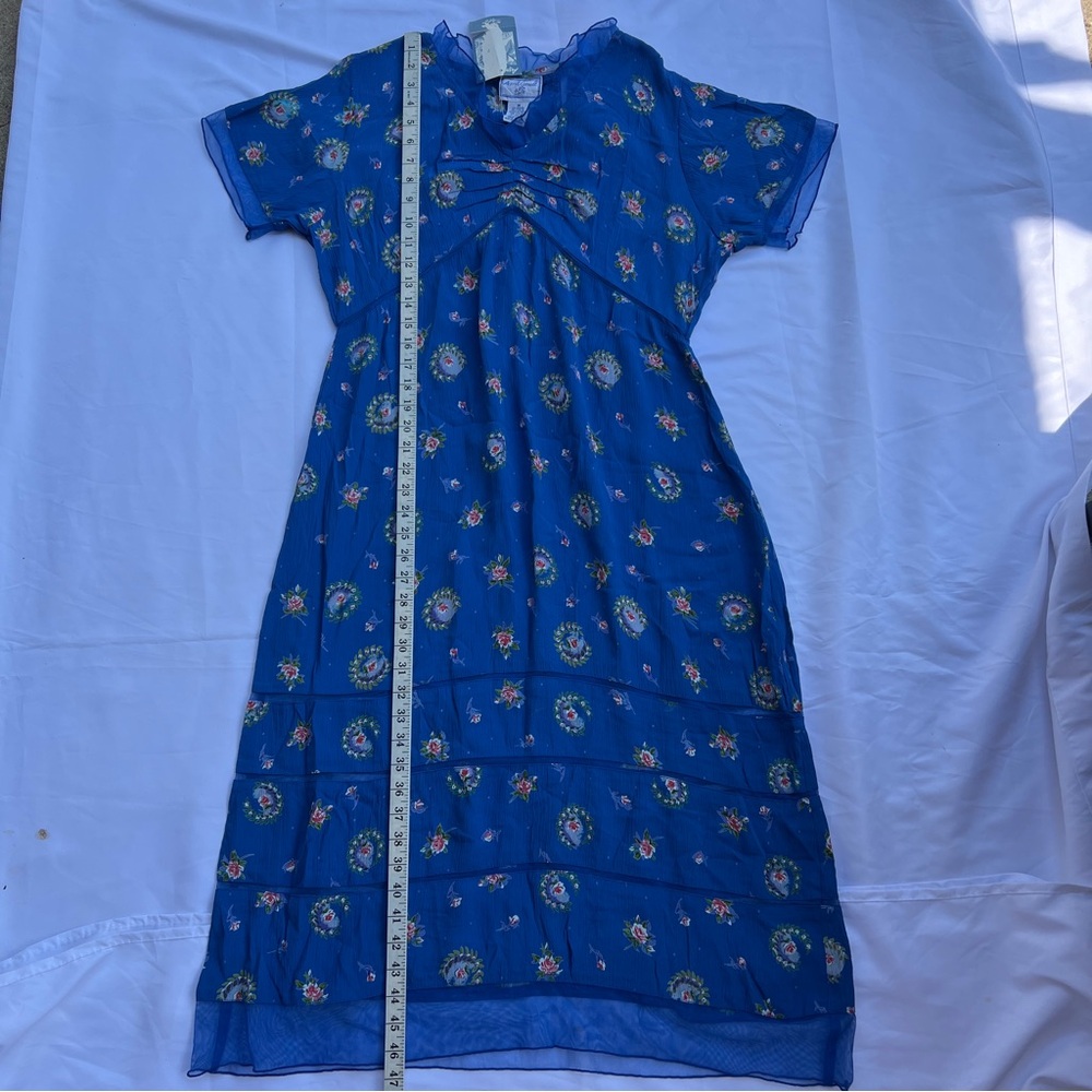 Vintage 90s April Cornell blue floral rayon dress NWT medium - Picture 14 of 17